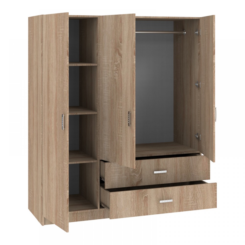 Ντουλάπα τρίφυλλη Royal pakoworld με συρτάρια sonoma 150x58x177εκ