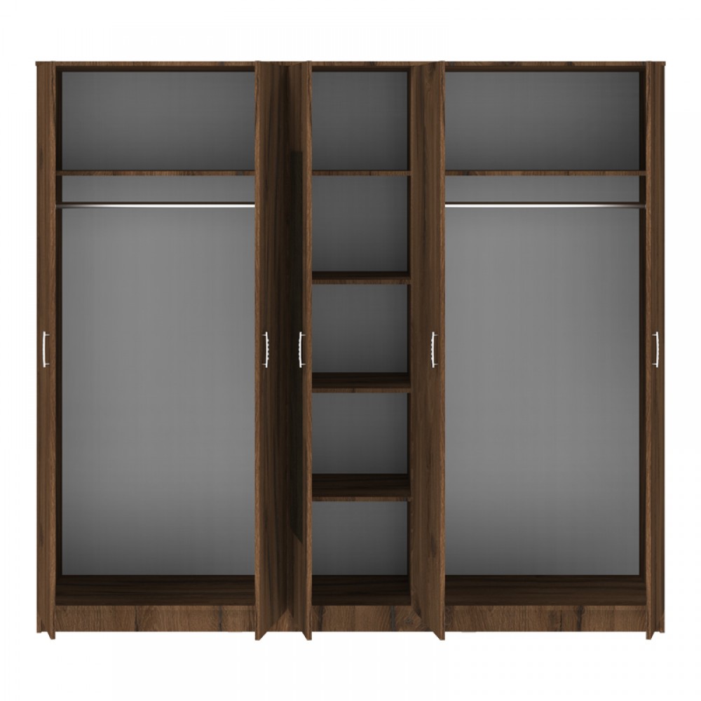 Ντουλάπα πεντάφυλλη με καθρέφτη Luna pakoworld καρυδί-oak 220x52x200εκ