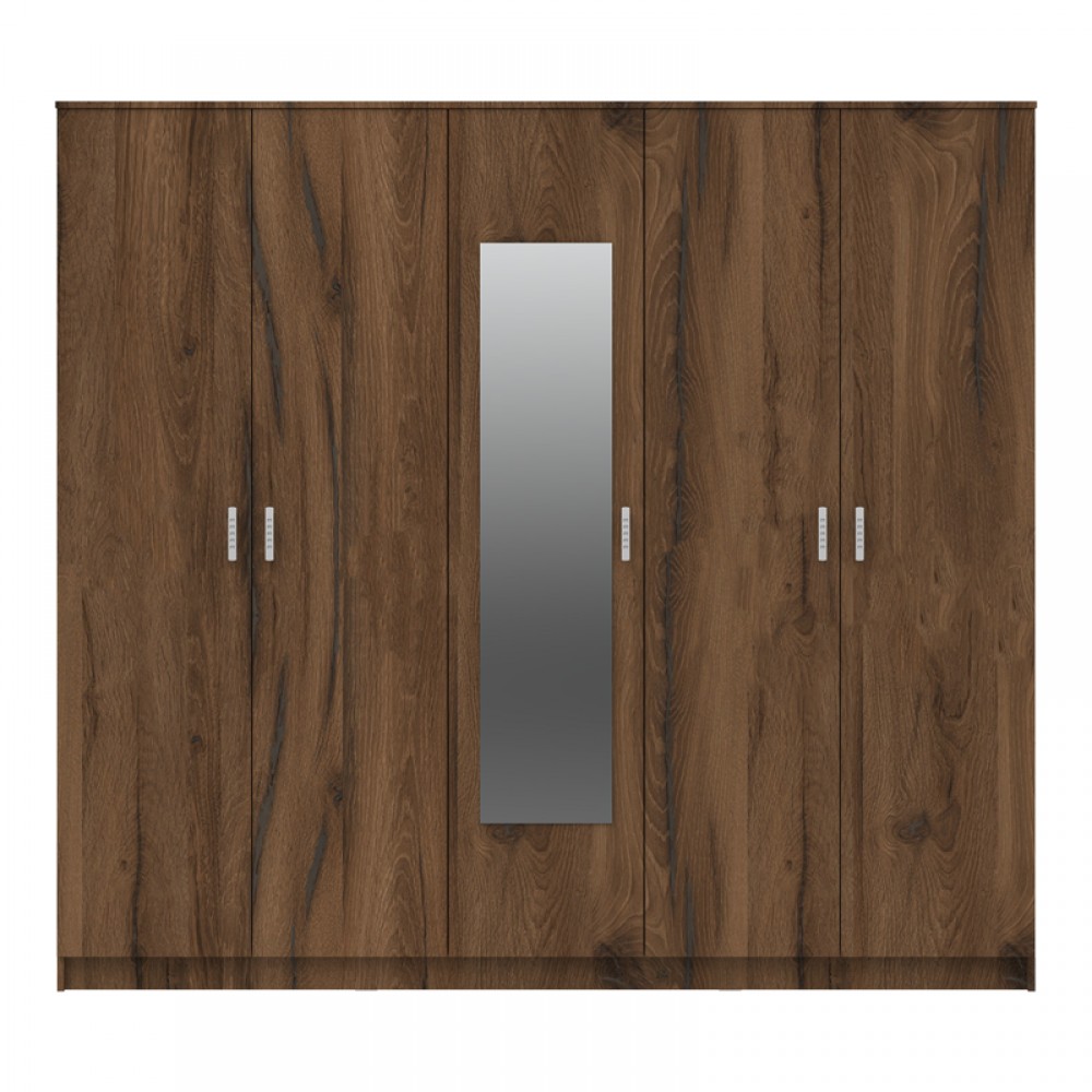 Ντουλάπα πεντάφυλλη με καθρέφτη Luna pakoworld καρυδί-oak 220x52x200εκ