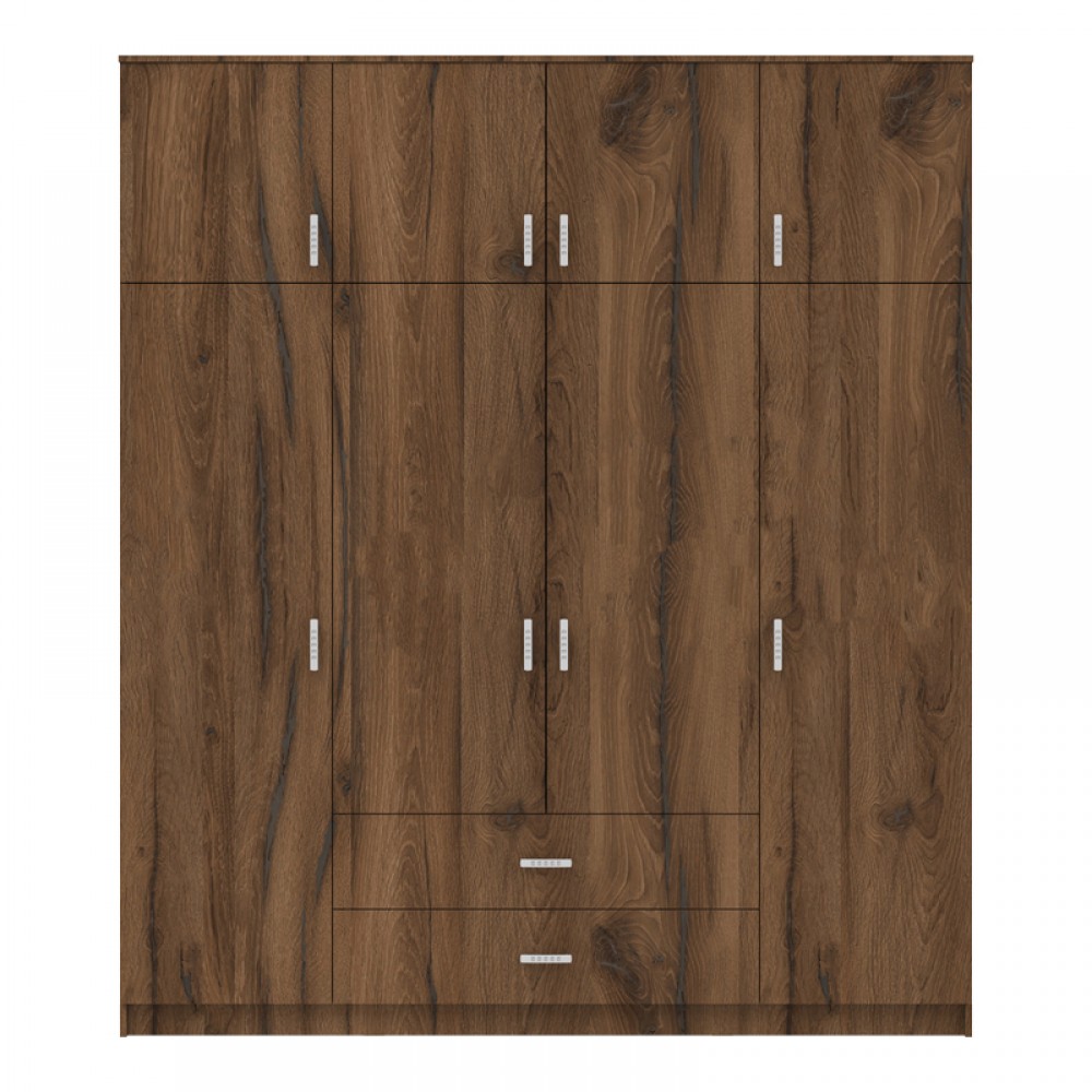 Ντουλάπα τετράφυλλη με συρτάρια Royal pakoworld καρυδι-oak 200x58x230εκ