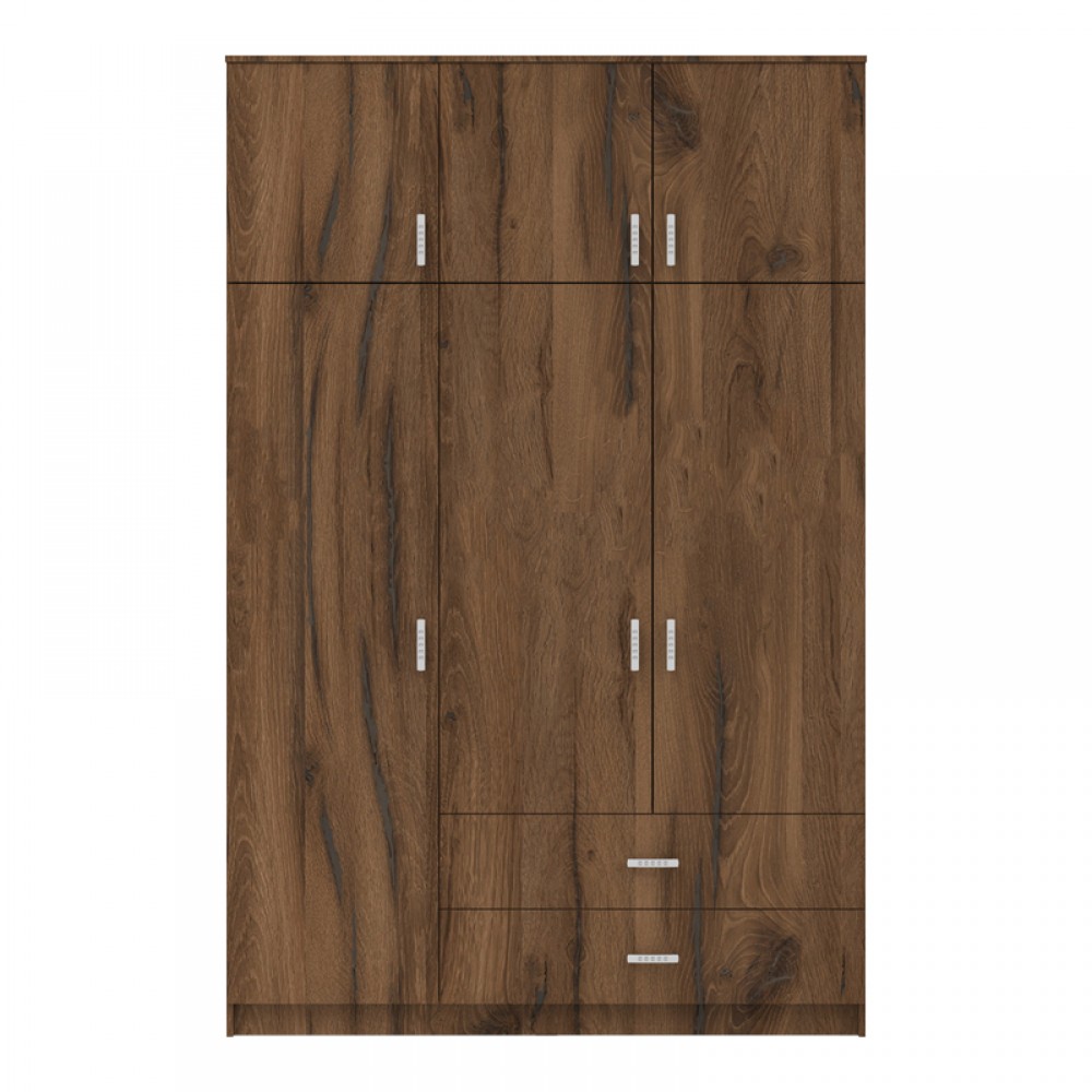 Ντουλάπα τρίφυλλη με συρτάρια Royal pakoworld καρυδι-oak 150x58x230εκ