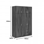 Ντουλάπα τρίφυλλη με συρτάρια Royal pakoworld καρυδι-oak 150x58x230εκ