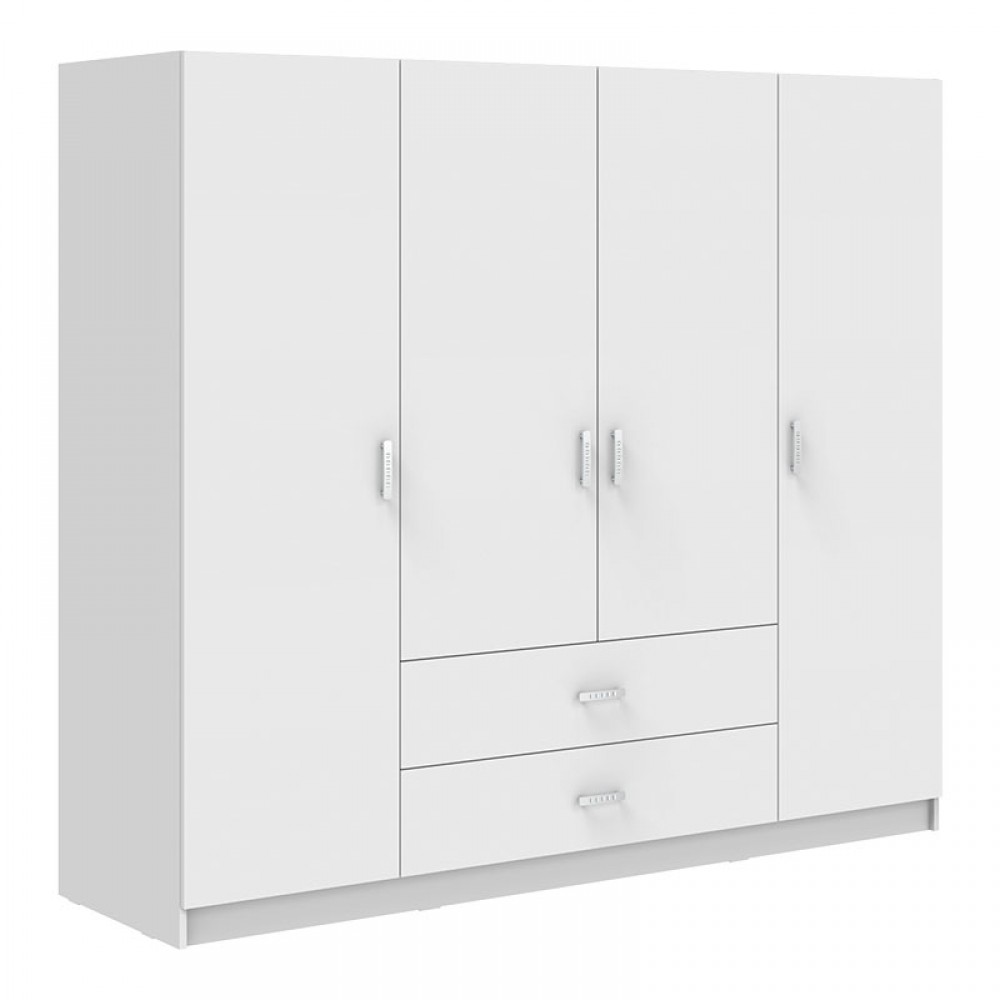 Ντουλάπα τετράφυλλη Royal pakoworld με συρτάρια και πατάρι λευκό 200x58x230εκ