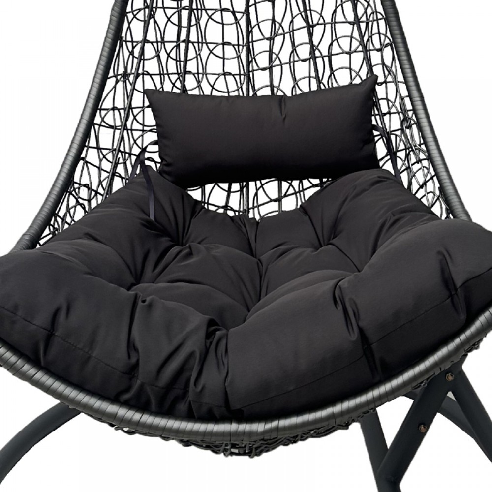 Κούνια φωλιά με βάση Soleil pakoworld μέταλλο ανθρακί- pe rattan ανθρακί με γκρι μαξιλάρι 120x95x195εκ