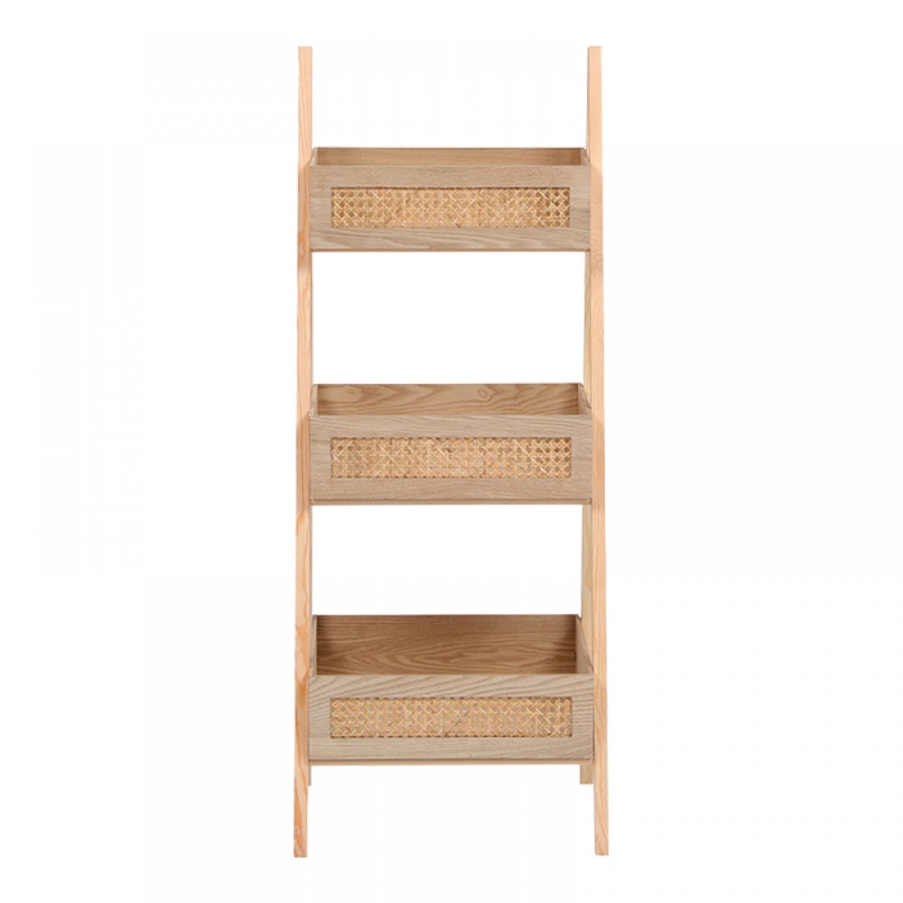 Ραφιέρα επιδαπέδια 3όροφη Scandy pakoworld mdf-rattan σε φυσική απόχρωση 44x37x110εκ