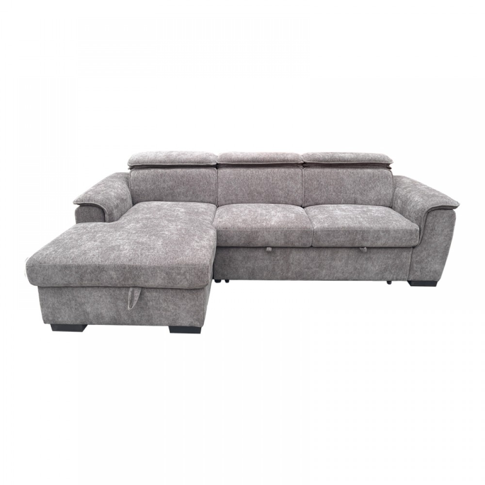 Γωνιακός καναπές-κρεβάτι Lemance pakoworld δεξιά γωνία με γκρι ύφασμα 255x168x82εκ