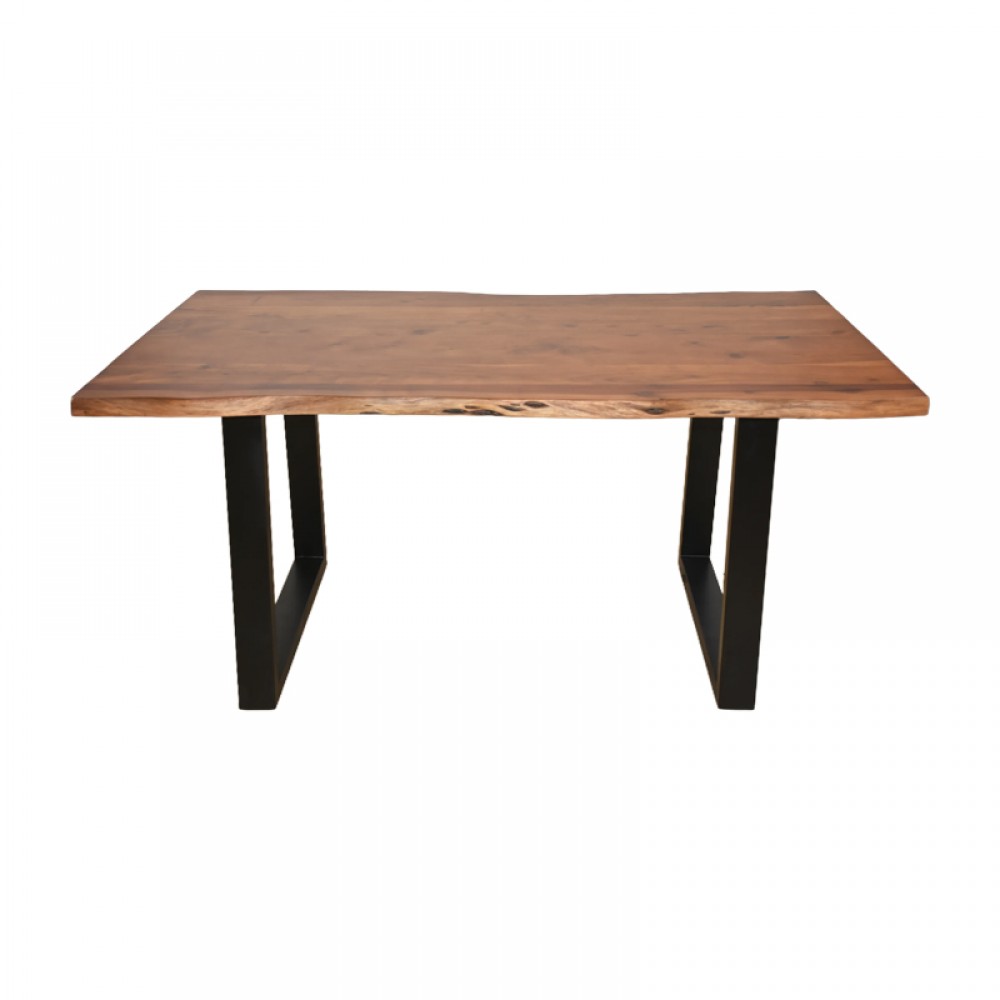 Τραπέζι Miles pakoworld μασίφ ξύλο ακακίας πάχους 3.7-4εκ σε καρυδί απόχρωση με μαύρα μεταλλικά πόδια 160x90x76εκ