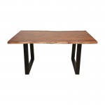 Τραπέζι Miles pakoworld μασίφ ξύλο ακακίας πάχους 3.7-4εκ σε καρυδί απόχρωση με μαύρα μεταλλικά πόδια 160x90x76εκ