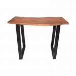 Τραπέζι μπαρ Miles pakoworld μασίφ ξύλο ακακίας 3.7-4εκ σε καρυδί απόχρωση με μαύρα μεταλλικά πόδια 120x53x97εκ