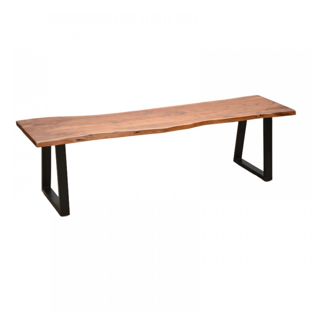 Παγκάκι Miles Slim pakoworld μασίφ ξύλο ακακίας σε καρυδί απόχρωση με μαύρα μεταλλικά πόδια 160x40x45εκ