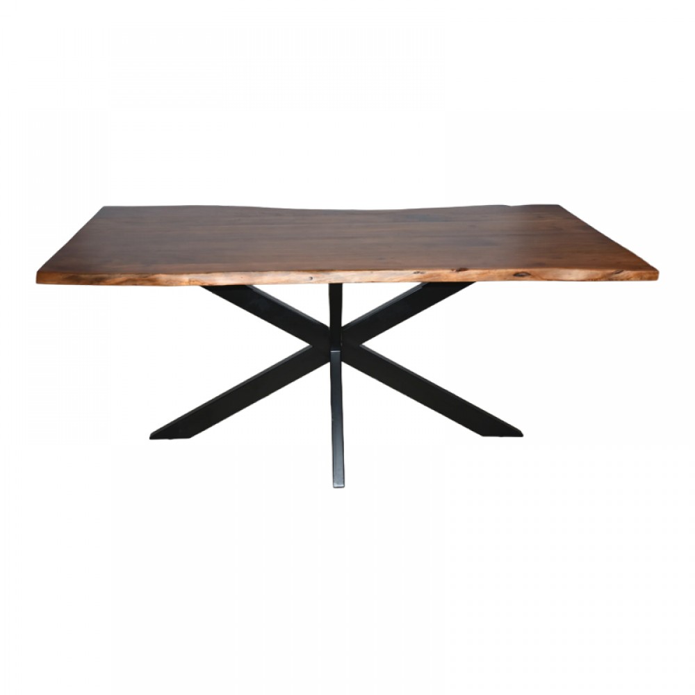 Τραπέζι Lenoua pakoworld μασίφ ξύλο ακακίας πάχους 3.7-4εκ σε καρυδί απόχρωση με μαύρα μεταλλικά πόδια 180x90x76εκ