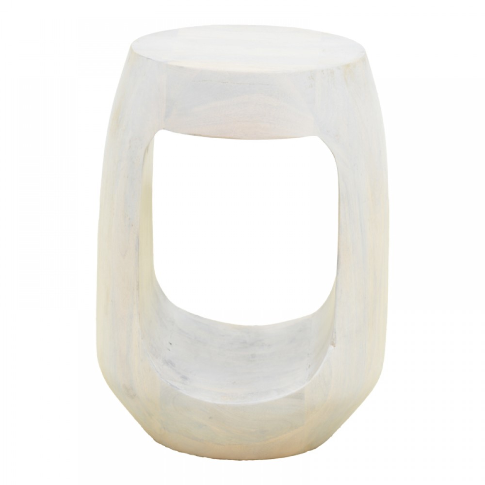 Βοηθητικό τραπέζι Lenora pakoworld μασίφ μάνγκο ξύλο λευκό Φ33x45εκ