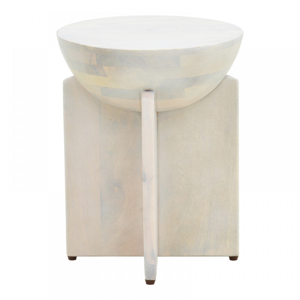 Βοηθητικό τραπέζι Jenby pakoworld μασίφ μάνγκο ξύλο λευκό Φ40x50εκ