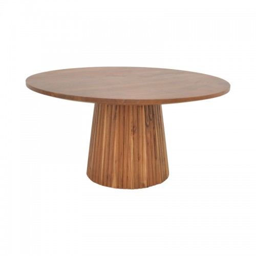 Τραπέζι σαλονιού Canicule ΙI pakoworld μασίφ ξύλο ακακίας σε καρυδί απόχρωση Φ80x40εκ