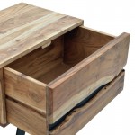 Κομοδίνο Imena pakoworld μασίφ ξύλο Acacia σε φυσικό απόχρωση με μαύρα μεταλλικά πόδια 45x35x56εκ