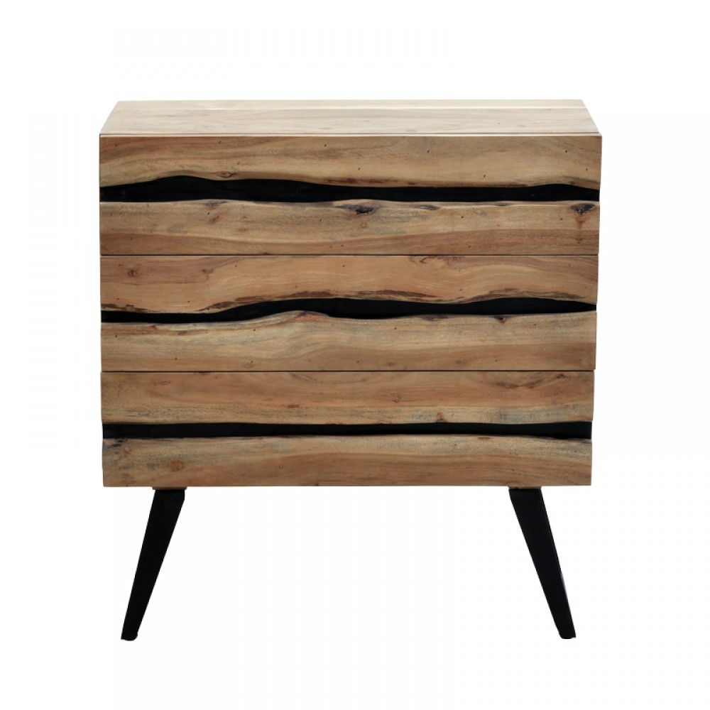 Συρταριέρα Imena pakoworld μασίφ ξύλο Acacia σε φυσικό απόχρωση με μαύρα μεταλλικά πόδια 80x38x86,5εκ