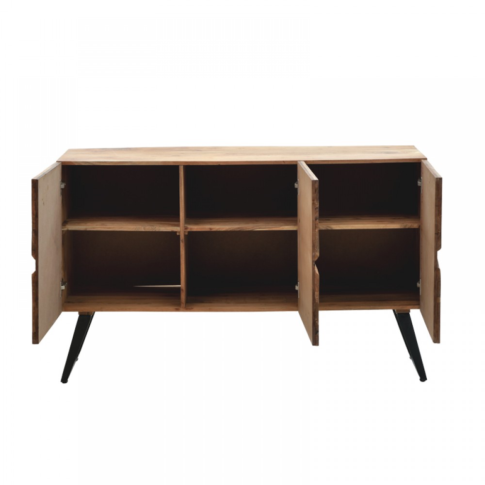 Μπουφές Imena pakoworld μασίφ ξύλο Acacia σε φυσική απόχρωση με μαύρα μεταλλικά πόδια 148x43.5x86εκ