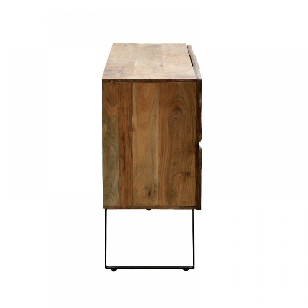 Μπουφές Imena pakoworld μασίφ ξύλο Acacia σε φυσική απόχρωση με μαύρα μεταλλικά πόδια 148x43.5x86εκ