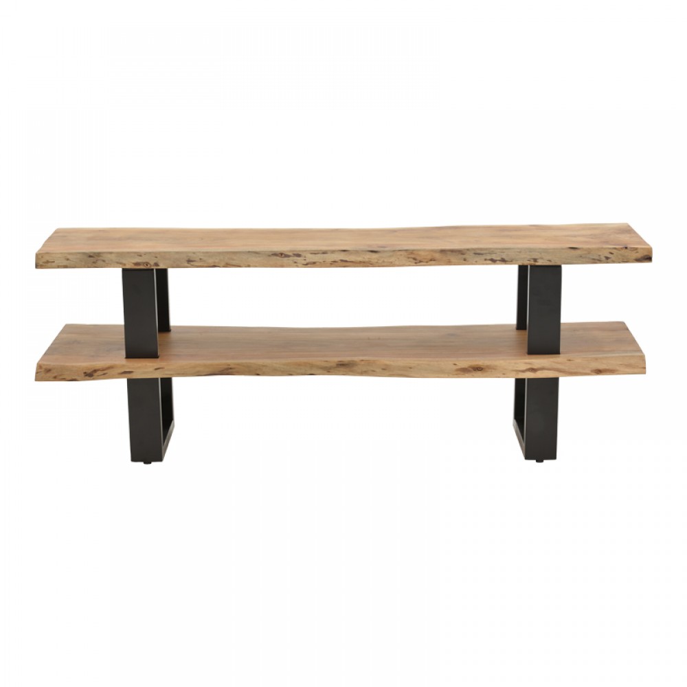 Έπιπλο τηλεόρασης Fuji pakoworld μασίφ ξύλο ακακίας σε φυσική απόχρωση με μαύρα μεταλλικά πόδια 140x40x52εκ