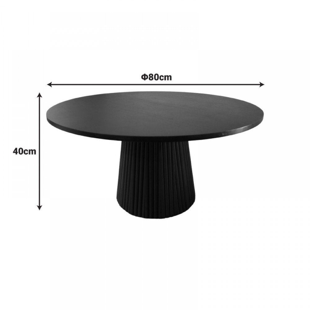 Τραπέζι σαλονιού Canicule I pakoworld μασίφ ξύλο ακακίας σε μαύρη απόχρωση Φ80x40εκ