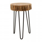 Βοηθητικό τραπέζι Tripp pakoworld μασίφ ξύλο ακακίας σε φυσική απόχρωση με μαυρα μεταλλικά πόδια 32x30x47εκ