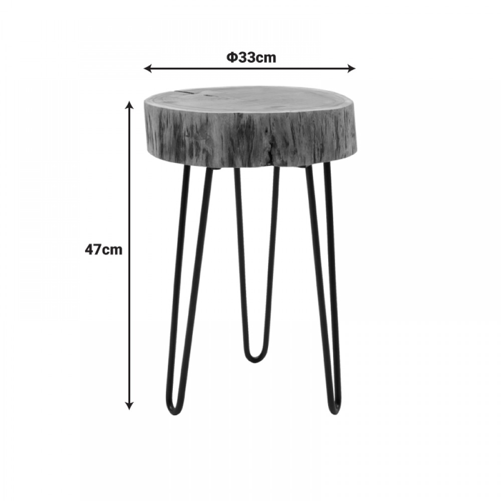 Βοηθητικό τραπέζι Tripp pakoworld μασίφ ξύλο ακακίας σε φυσική απόχρωση με μαυρα μεταλλικά πόδια 32x30x47εκ