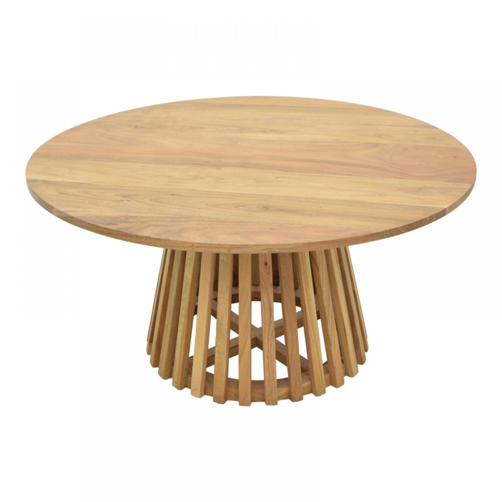 Τραπέζι σαλονιού Radiane pakoworld μασίφ ξύλο ακακίας σε φυσική απόχρωση Φ80x40εκ