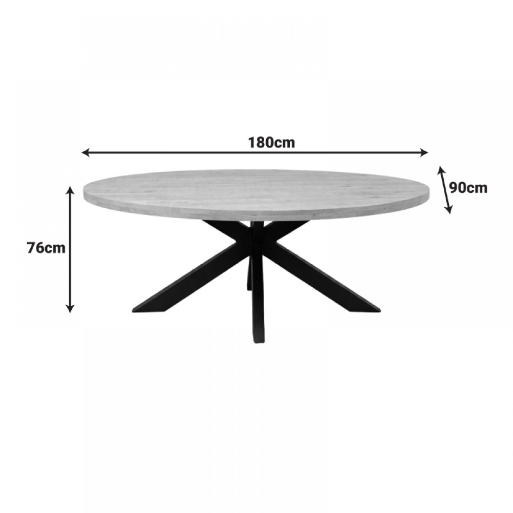 Τραπεζι Jenma pakoworld μασίφ mango ξύλο σε φυσική απόχρωση-πόδι μαύρο μέταλλο 180x90x76εκ