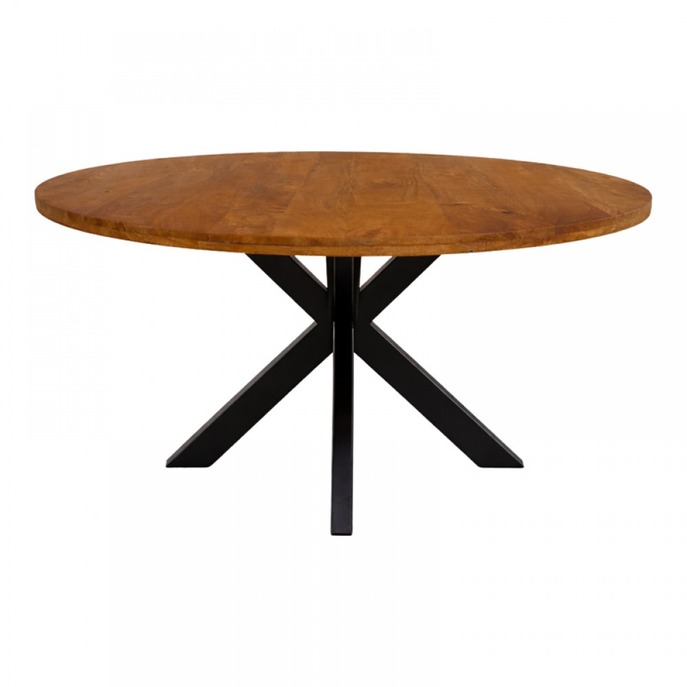 Τραπεζι Royalty pakoworld μασίφ mango ξύλο καρυδί-πόδι μαύρο μέταλλο Φ130x77εκ