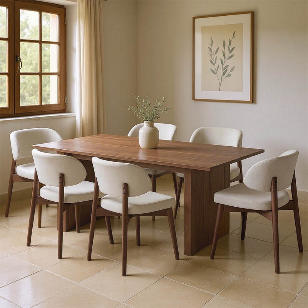 Τραπεζαρία Eleganza-Siena pakoworld σετ 7τεμ mdf σε καρυδί-εκρού απόχρωση 180x99x75.8εκ