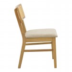 Καρέκλα Raffles pakoworld rubberwood με pe rattan και γκρι μπεζ ύφασμα 47x48x83.5εκ