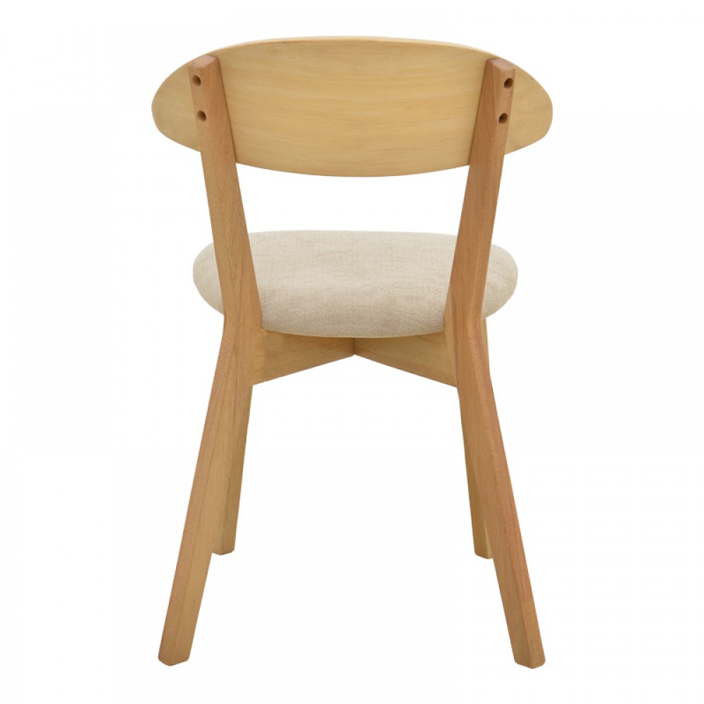 Καρέκλα Canon pakoworld rubberwood σε φυσική απόχρωση με γκρι μπεζ ύφασμα 43x43x79.5εκ