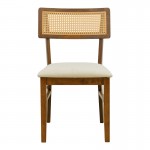 Καρέκλα Raffles pakoworld καρυδί rubberwood με pe rattan και εκρού ύφασμα 47x48x83.5εκ