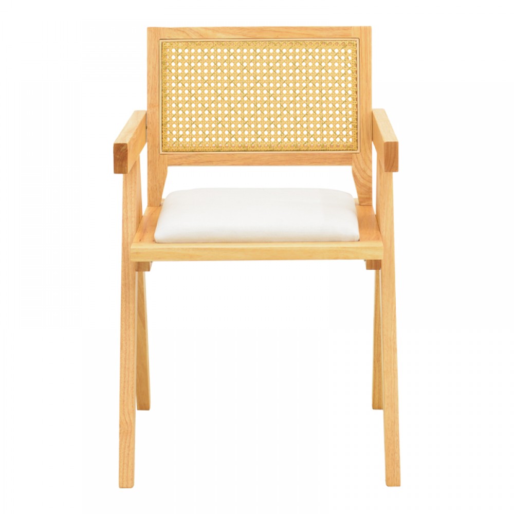 Πολυθρόνα Winslow pakoworld rubberwood σε φυσική απόχρωση-ύφασμα λευκό 51x54x80εκ