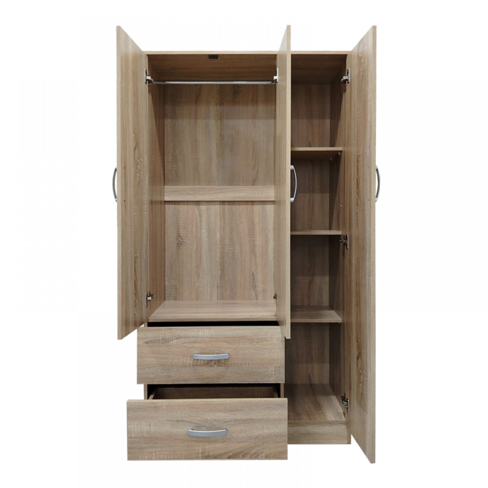 Ντουλάπα τρίφυλλη με 2 συρτάρια Lego pakoworld σε sonoma απόχρωση 90x42x180εκ