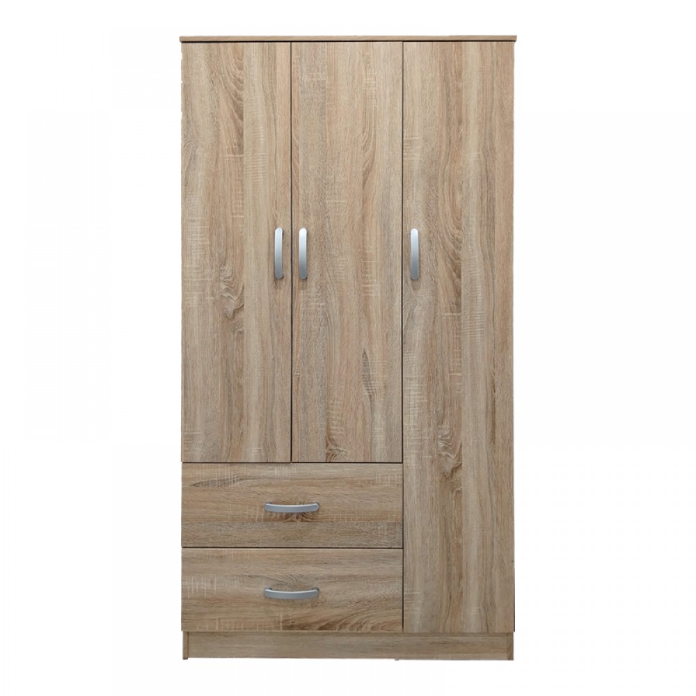 Ντουλάπα τρίφυλλη με 2 συρτάρια Lego pakoworld σε sonoma απόχρωση 90x42x180εκ