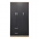 Ντουλάπα τρίφυλλη με 2 συρτάρια Lego pakoworld σε sonoma-ανθρακί απόχρωση 90x42x180εκ