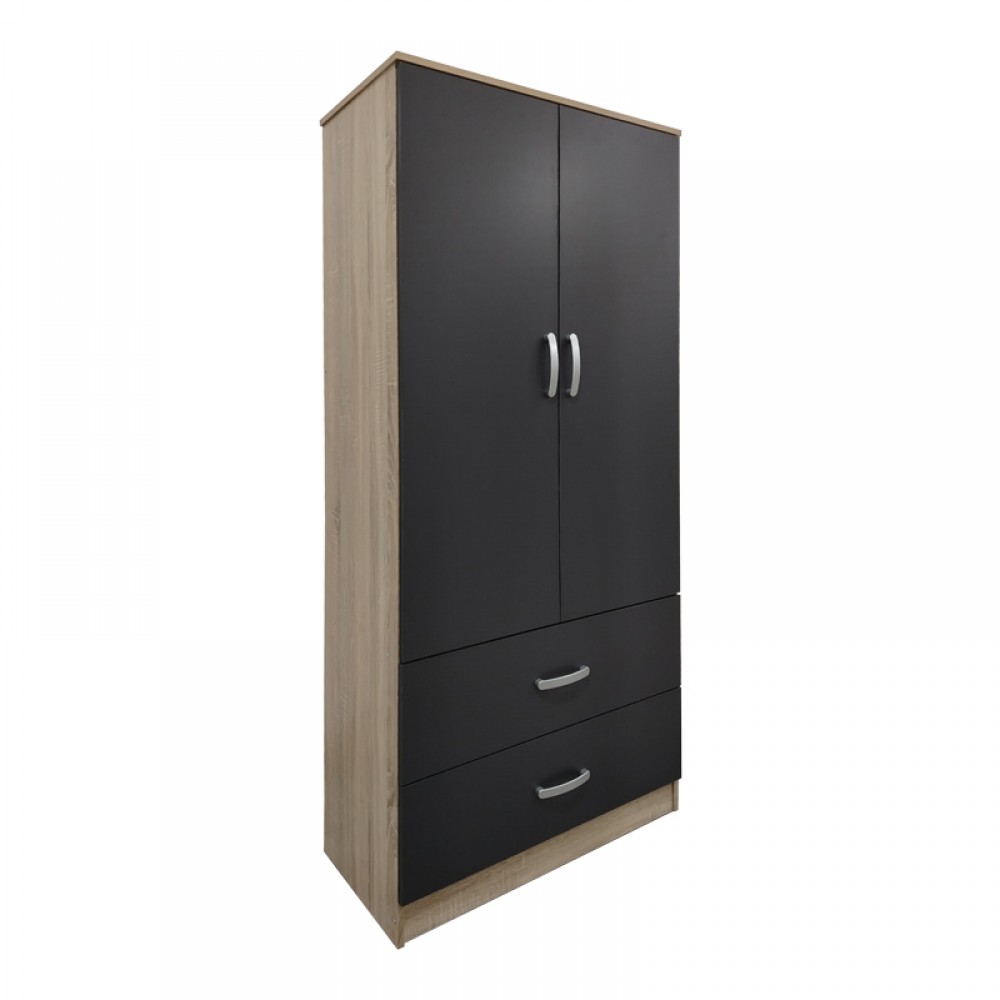 Ντουλάπα δίφυλλη με 2 συρτάρια Lego pakoworld σε sonoma-ανθρακί απόχρωση 80x42x180εκ