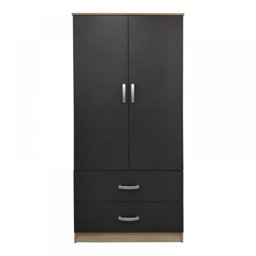 Ντουλάπα δίφυλλη με 2 συρτάρια Lego pakoworld σε sonoma-ανθρακί απόχρωση 80x42x180εκ