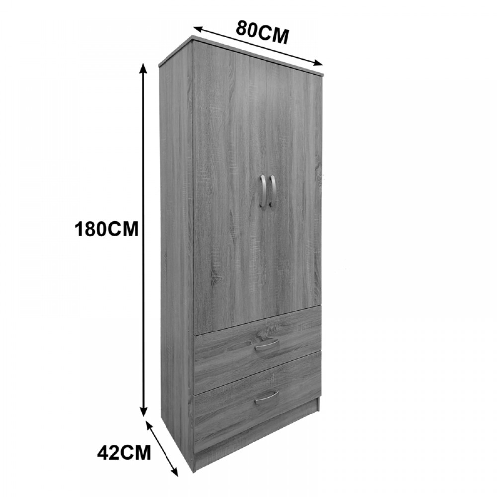 Ντουλάπα δίφυλλη με 2 συρτάρια Lego pakoworld σε sonoma-ανθρακί απόχρωση 80x42x180εκ