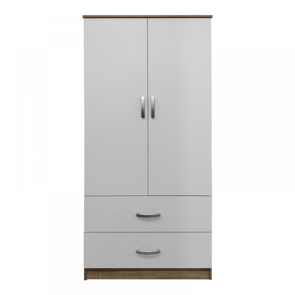 Ντουλάπα δίφυλλη με 2 συρτάρια Lego pakoworld σε sonoma-λευκή απόχρωση 80x42x180εκ