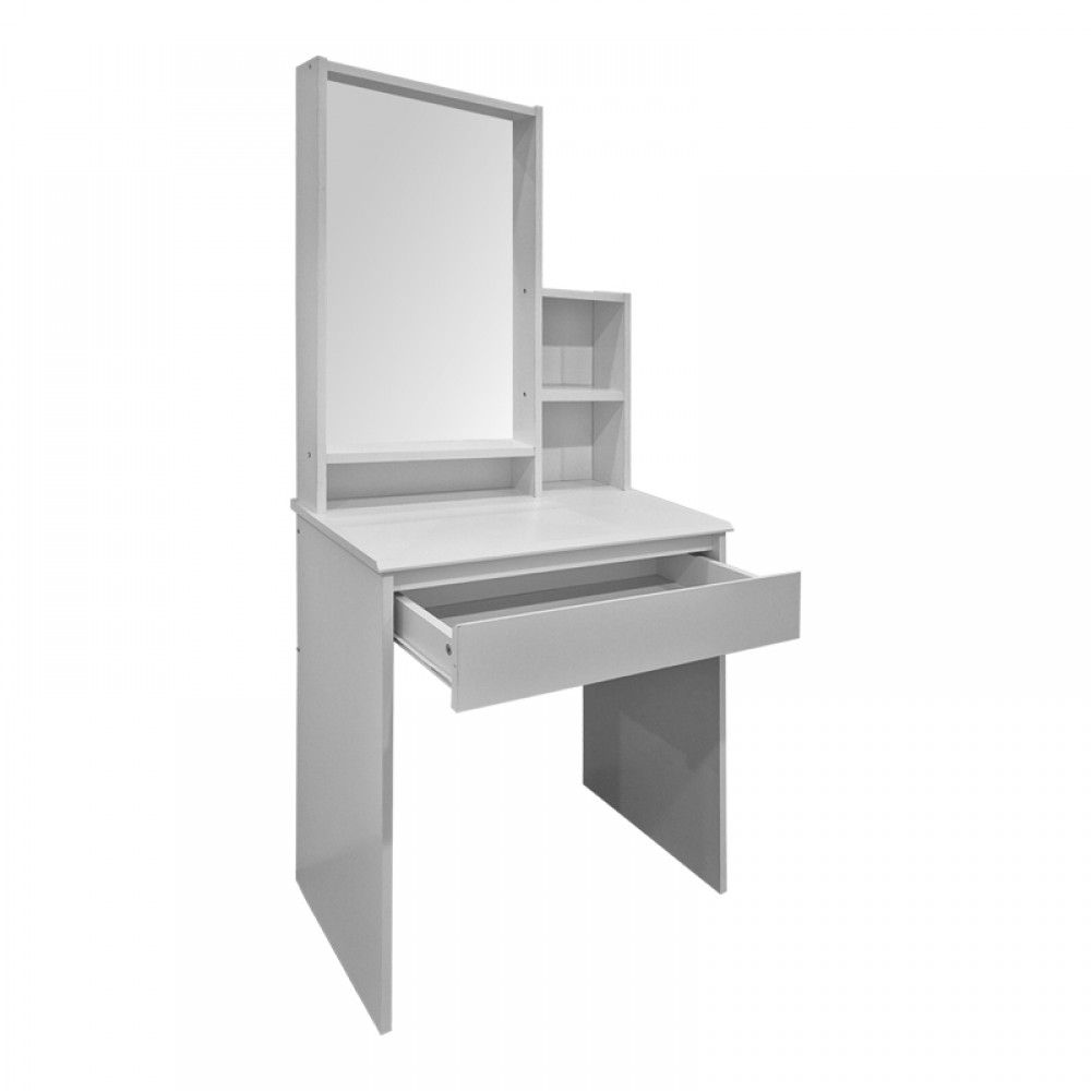 Τουαλέτα κρεβατοκάμαρας Larnia pakoworld με καθρέπτη και σκαμπό λευκό 65x40x142εκ