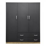 Ντουλάπα τρίφυλλη με 2 συρτάρια Alvia pakoworld sonoma-ανθρακί 150x51x180εκ