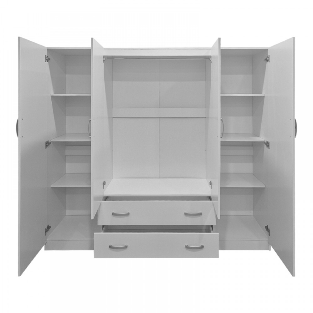 Ντουλάπα τετράφυλλη με 2 συρτάρια Alvia pakoworld λευκή 200x51x180εκ