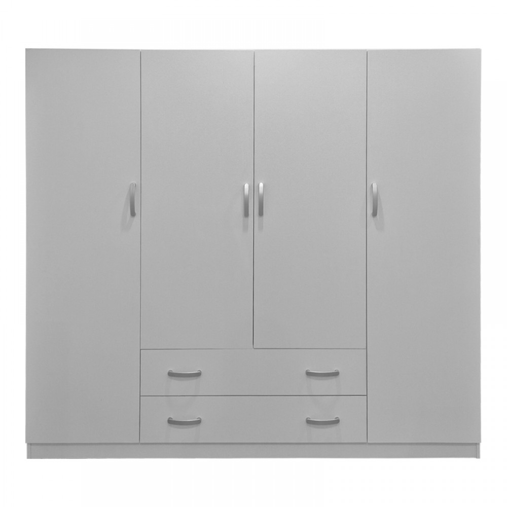 Ντουλάπα τετράφυλλη με 2 συρτάρια Alvia pakoworld λευκή 200x51x180εκ