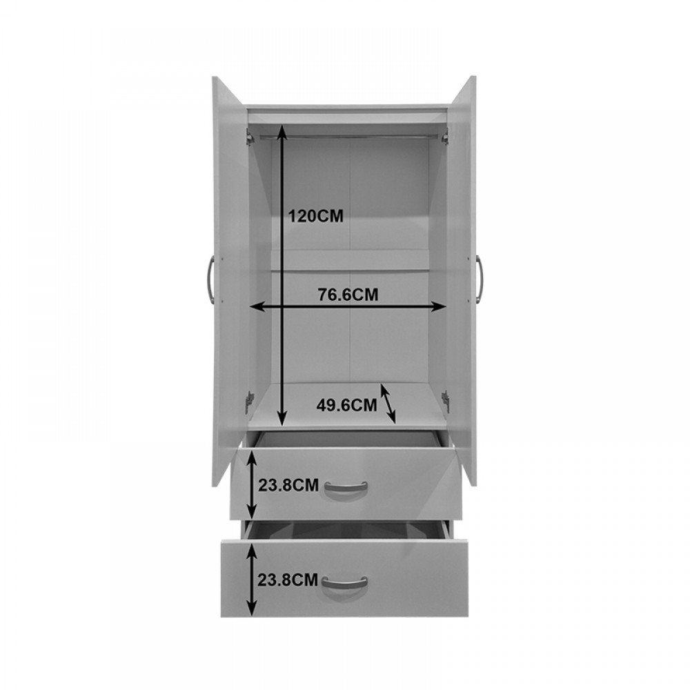 Ντουλάπα δίφυλλη με 2 συρτάρια Alvia pakoworld λευκή 80x51.5x180εκ