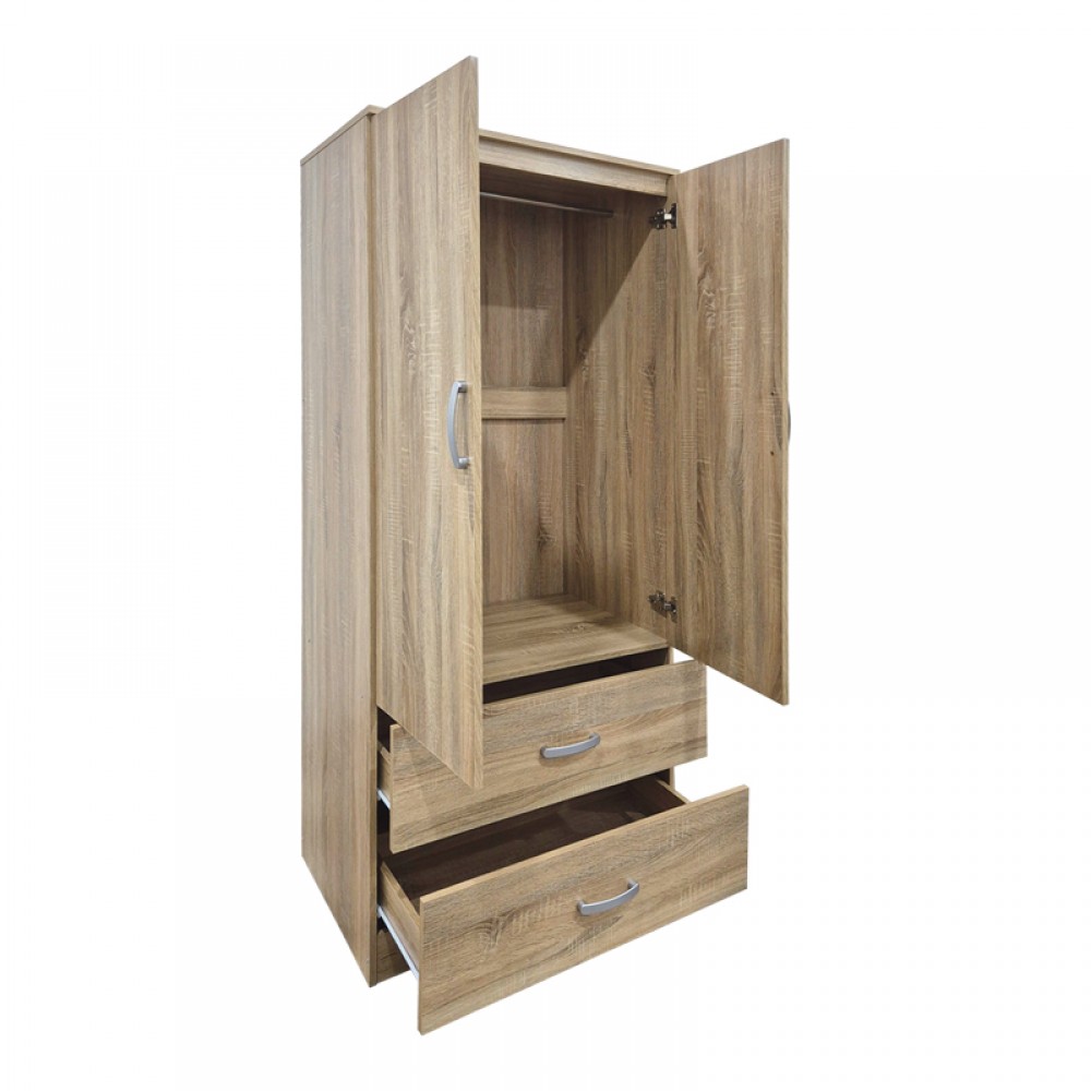 Ντουλάπα δίφυλλη με 2 συρτάρια Alvia pakoworld sonoma 80x51.5x180εκ