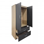 Ντουλάπα δίφυλλη με 2 συρτάρια Alvia pakoworld sonoma-ανθρακί 80x51.5x180εκ