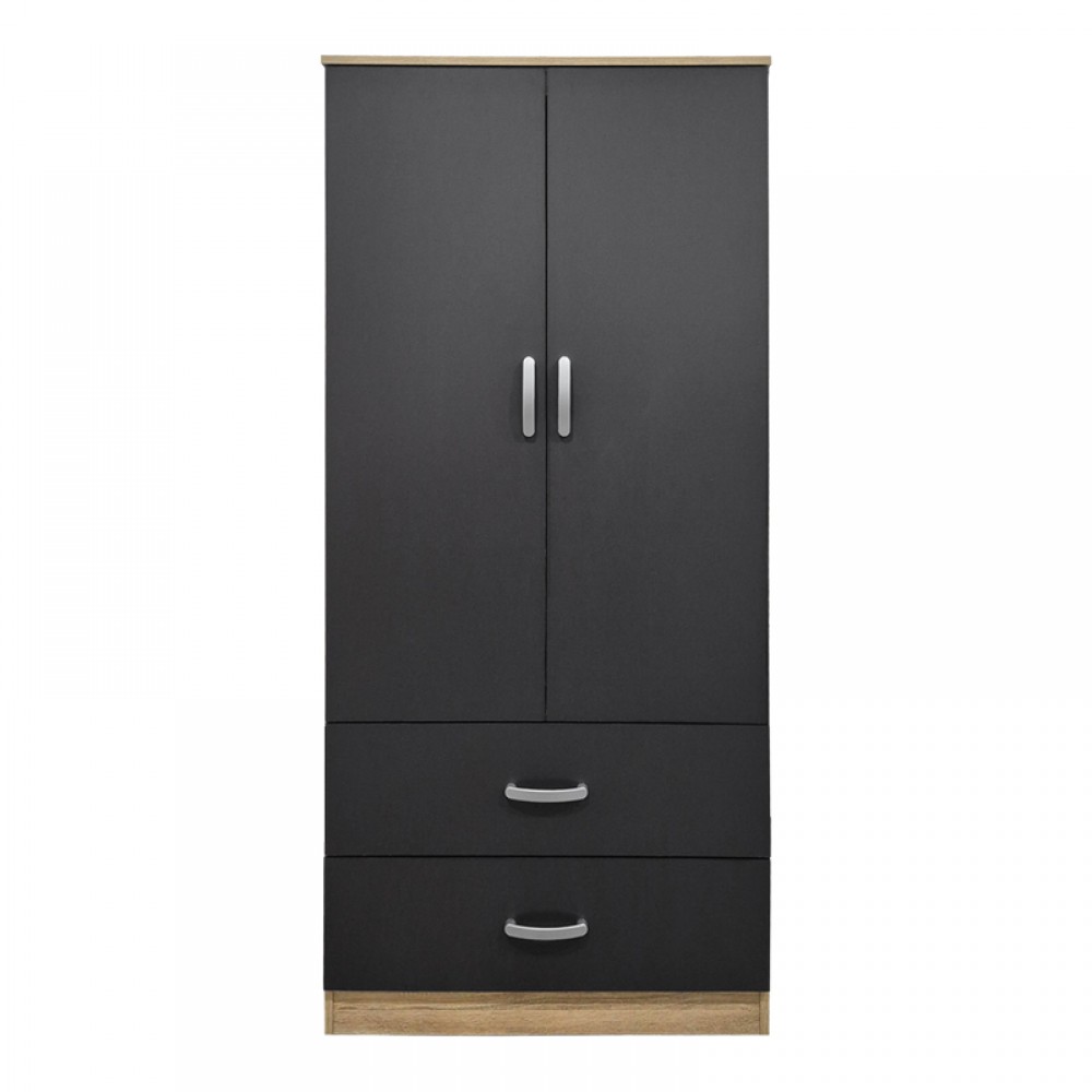 Ντουλάπα δίφυλλη με 2 συρτάρια Alvia pakoworld sonoma-ανθρακί 80x51.5x180εκ