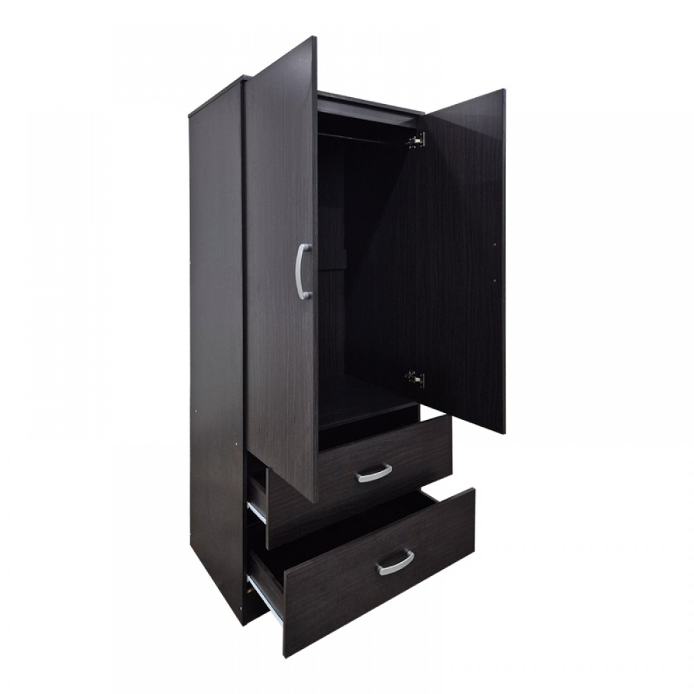 Ντουλάπα δίφυλλη με 2 συρτάρια Alvia pakoworld wenge 80x51.5x180εκ